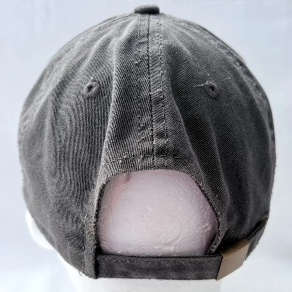Embroidered Camping‎ Hair Don't Care Gray Distressed Strapback Baseball Cap Hat